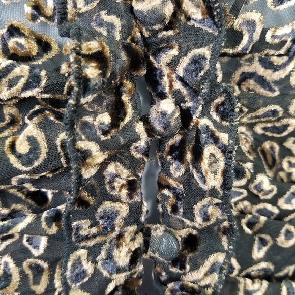 Vintage Havana Ruffle Blouse Women's M Velvet Burnout Sheer Leopard Smocked Back - Picture 6 of 16